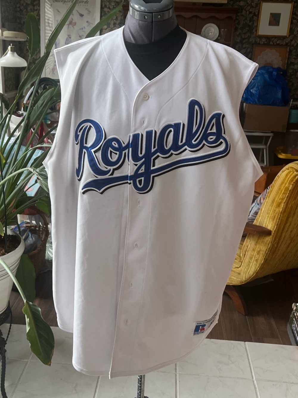 Vintage Royals White Button-Up Baseball Jersey vest by Russell size 2XL